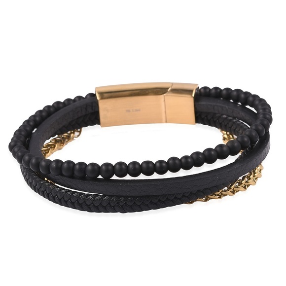 Designer Other - BLACK & GOLD FAUX LEATHER BRACELET QUARTZITE STEEL